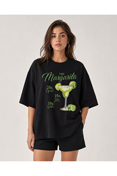 fingerjewerly Women's Margarita Printed Oversize T-Shirt Unisex 80% Cotton Bo...