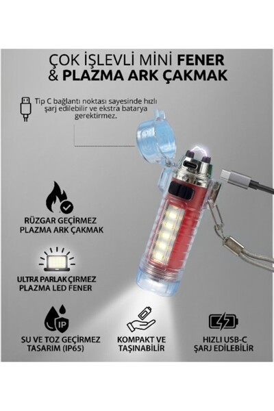 lstri Usb Şarjlı Suya Dayanıklı Elektrikli Çakmak Elektronik Çakmak + Cob Led El Feneri 5 Fonksiyonlu