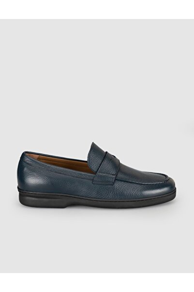 Cabani Men's Navy Blue Genuine Leather Loafer Shoes