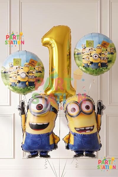 Parti Station Minions Balloon Set 5 Pieces 1 Year Old Minion Kevin and Minion...
