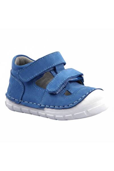 Aslı Türkoğlu Baby Boy Blue Genuine Leather Summer Shoes - Double-Strapped Flexible Sole First Step Booties