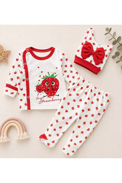 SANTRALBEBE Baby Girl Strawberry Printed 3-Piece Set