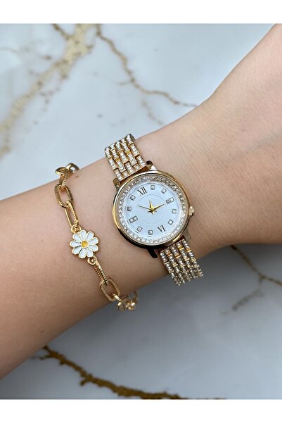 CLUPPOLOON Stone-Encutured Women's Wristwatch with Roman Numbers