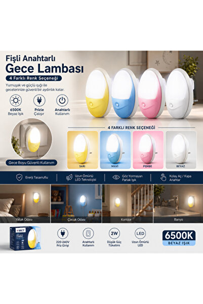Genel Markalar Fişli Anahtarlı Led Gece Lambası – 2W 6500K Beyaz Işık