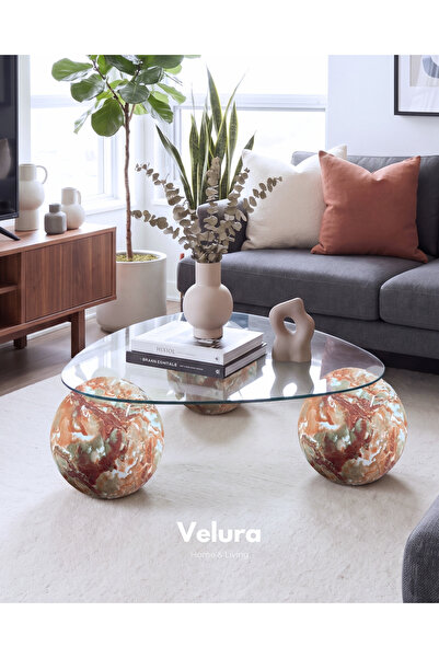 Velura Home & Living Küre Orta Sehpa - Mars Mermer - Üçgen Şeffaf