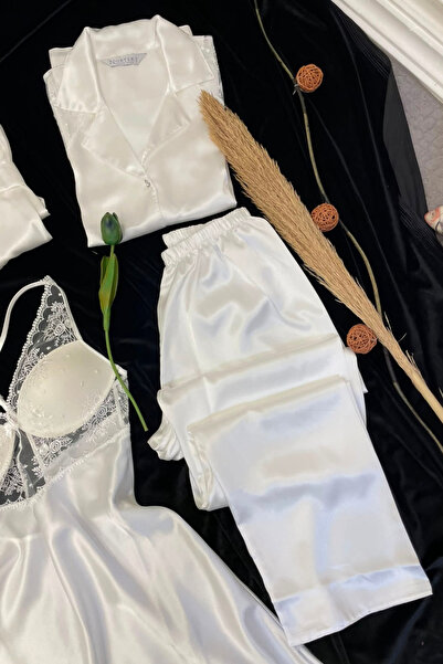 Freshness Kutulu 8 Parça Dev Saten Pijama Gecelik Sabahlık Iç Giyim Çeyiz Seti