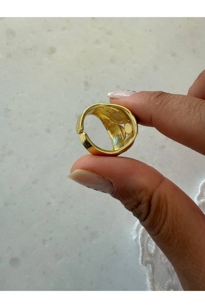 My Joyas Design 14K Altın Kaplama Üzeri Küçük Lacivert Taşlı Yüzük Gold