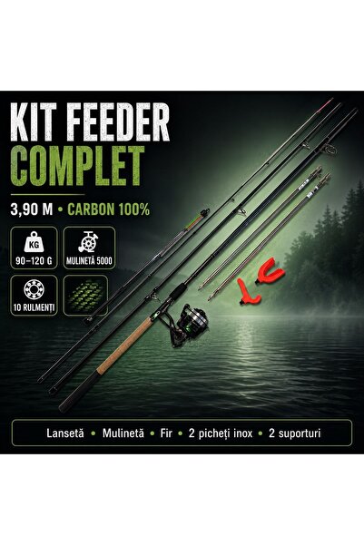 Zâna Casei Kit complet de pescuit la feeder de 3,90 m, lansetă 100% carbon, m...