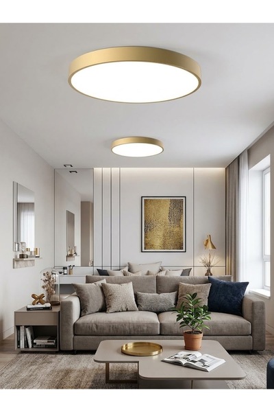 TREND LED AYDINLATMA DAVUL METALİK ALTIN LED ARMATÜR AVİZE ÇAP 40 CM SIVA ÜST...