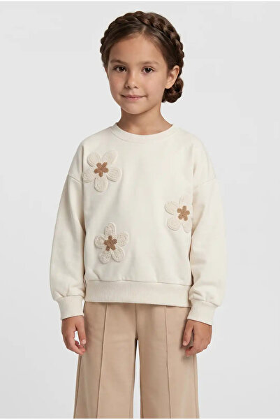 SIRRI Girl's Daisy Appliqué Sweatshirt and Wide-Leg Pants 2-Piece Set