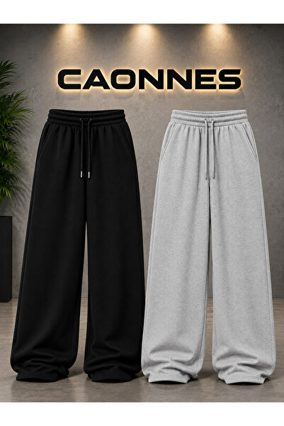 CAONNES Pantaloni de trening sezonieri din 2 piese (negru-gri) supradimension...
