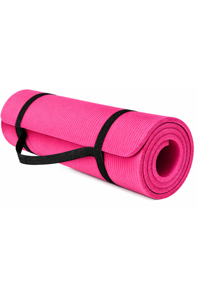 Generic Brand Rolled Red Yoga Mat with Black Straps Lightweight Durable Custo...