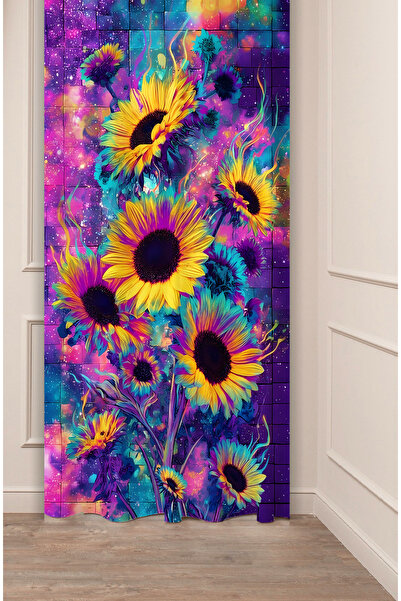 GREENDECOR Retro Çiçekler ve Kalp Motifli Sanatsal Dijital Baskılı Fon Perde