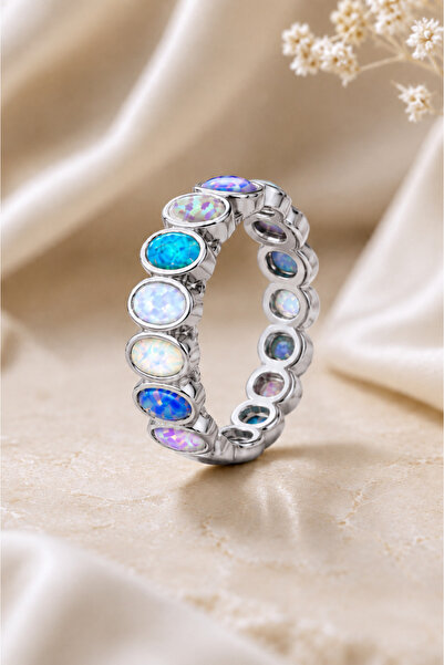 Spossy Silver Jewelry 925 Ayar Gümüş Silver Kaplamalı Renkli/Mix Opal Oval Ta...