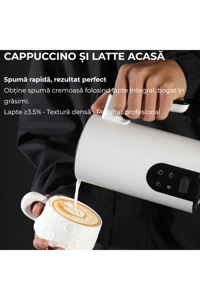 OEM Aparat spumare lapte 4-in-1, spumă caldă/rece + încălzire, inox, 350 ml, 500W - Negru