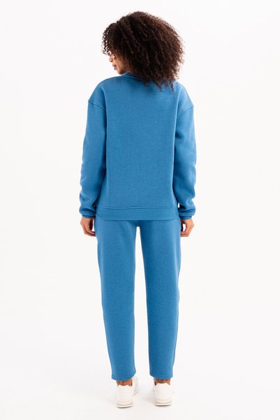 JUSTEVER Crew Neck Embroidered Raised Polar Fleece Inside Blue Women's Sweatshirt - Rigil