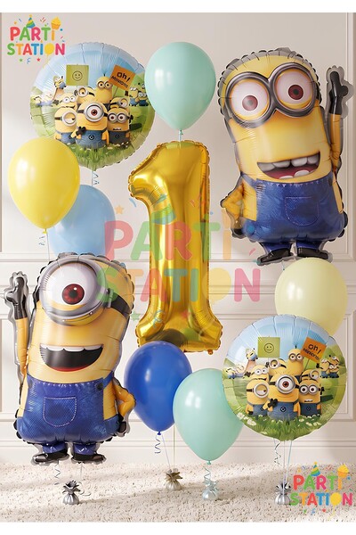 Parti Station Minions Balloon Set 11 Pieces 1 Year Old Minion Kevin and Minio...