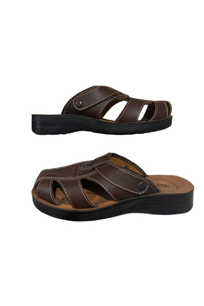 Akım -- Men's Coffee-Colored Orthopedic Sole Sandals and Slippers
