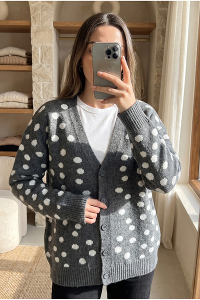 FEMELLE Anthracite Polka Dot Oversize Knitwear Cardigan Standard Size