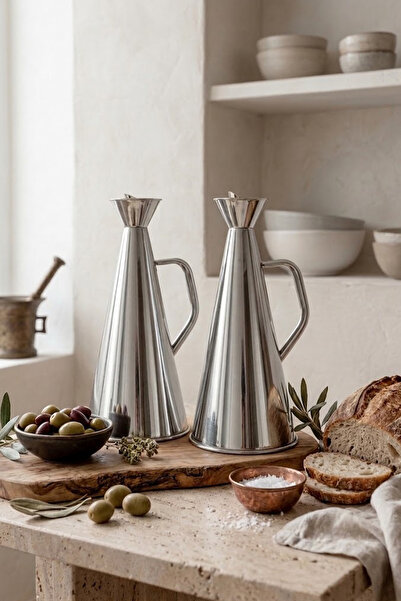 Kitchen Life 2-Pack 750 ml Stainless Steel Drip-Free Carafe Oil Dispenser Vin...