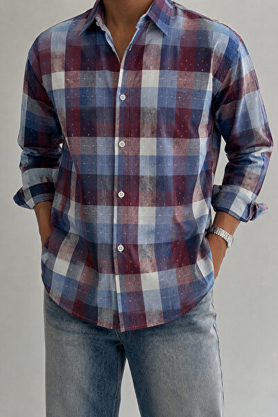 Tarz Cool Men's Plaid Patterned Oxford Regular Fit Long Sleeve Shirt