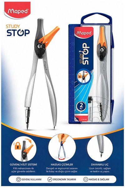 Artlantis Metal Compass with Stop Tip 1 Piece Maped Study Stop 195110 Compass...