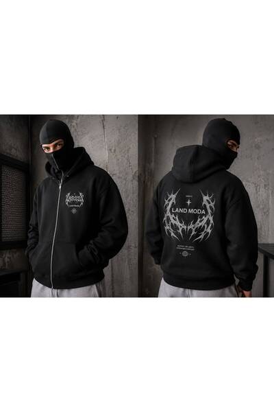 LAND MODA Kar Maskeli Ninja Unisex Sweatshirt Hırka 2iplik kalın polar