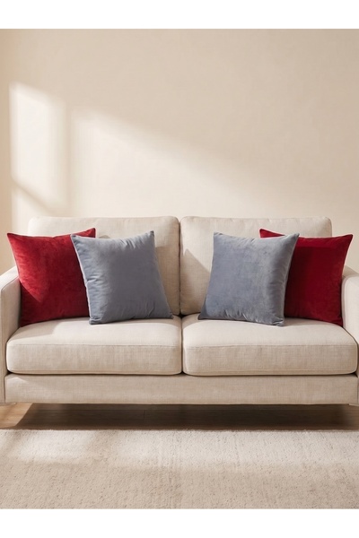 ELİTE COLLECTİON 4-Piece Velvet Cushion Cover Two-Tone 45X45 cm - Velvet Fabr...