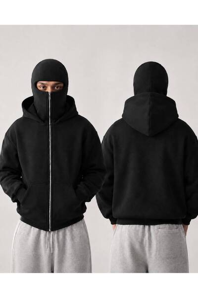 LAND MODA Kar Maskeli Ninja Unisex Sweatshirt Hırka 2iplik kalın polar