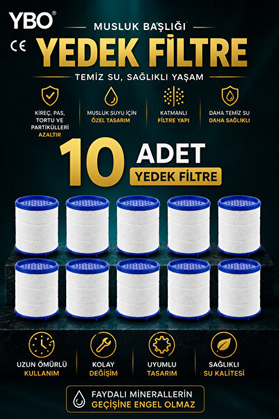 YBO 10 Adet Musluk Başlığı Yedek Filtresi PP Pamuk Filtre Kartuşu Kireç Pas T...