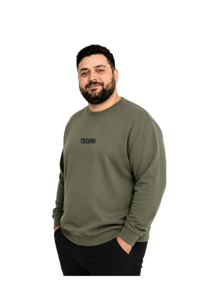 BattalModa Men's Oversize Khaki Two-Thread Techno Sweatshirt 5Xl-6Xl-7Xl-8Xl