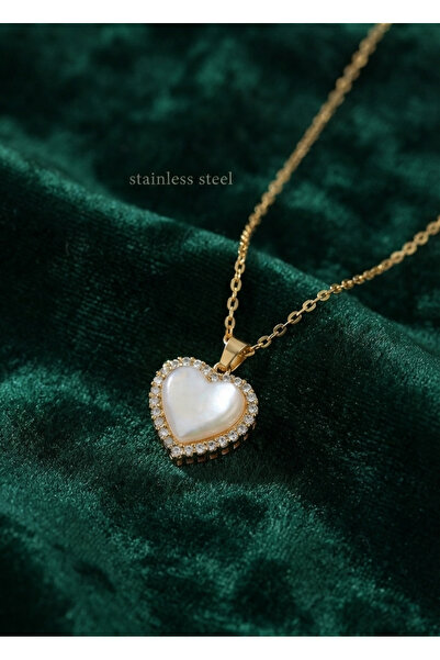 stainless steell 316L Chain Gold Color Pearl Gold Color Zircon Stone Necklace