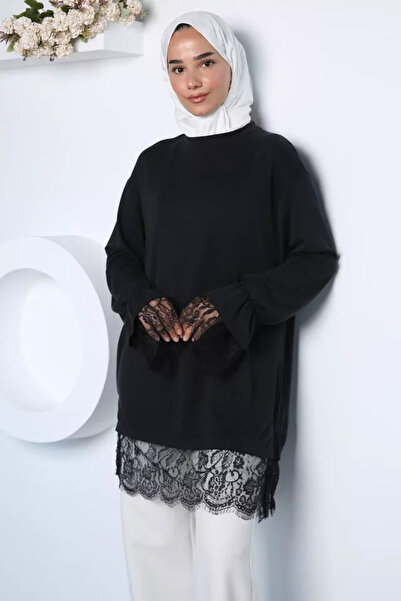 TOZLU Elegant Lace Trimmed Hijab Tunic