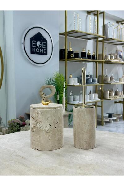 ege gross Decorative Natural Travertine Marble Trash Bin / Brush Gold Bathroo...
