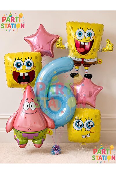 Parti Station Spongebob Balloon & Patrick Balloon Set 6 Years Old - 7 Piece S...