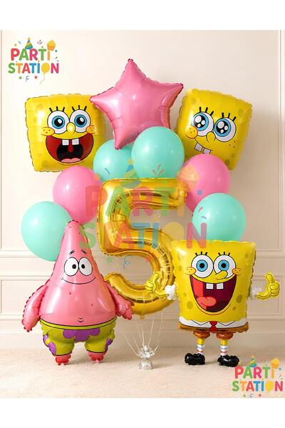 Parti Station Spongebob Balloon & Patrick Balloon Set 5 Years Old - 12 Piece ...