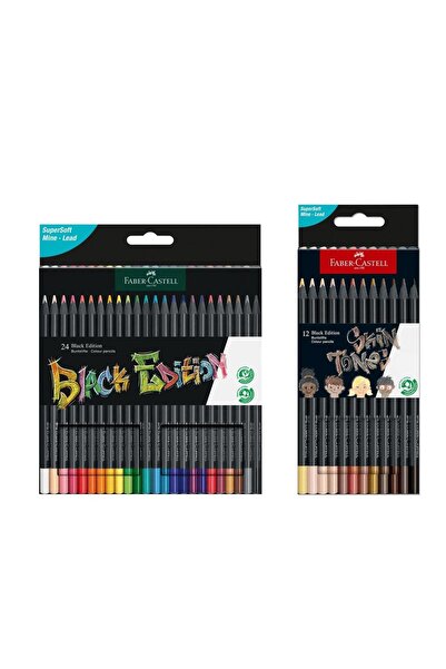 Faber Castell Black Edition 24 Colors Dry Paint and 12 Colors Skin Tones Set ...
