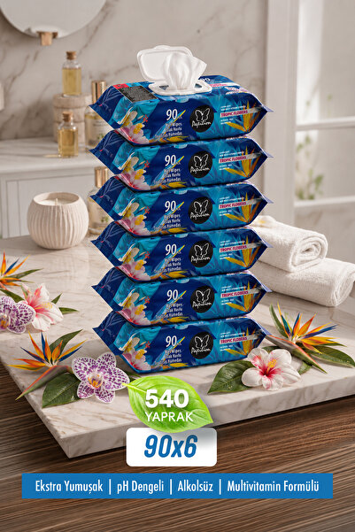 Papilion Tropical Flower Scented Wet Wipes 90 Sheets Pack of 6 Alcohol-Free P...