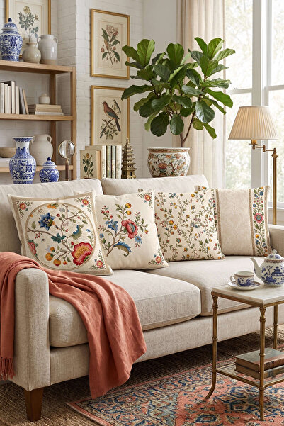 Cango Home Vintage Floral Motif Patterned Decorative Throw Pillow Cover Set 4...
