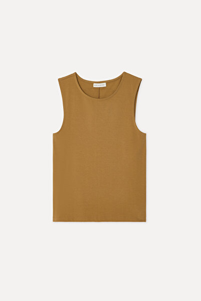 Mudo Women's Beige Color Crew Neck Sleeveless T-Shirt