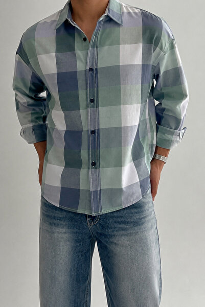 Tarz Cool Men's Plaid Patterned Oxford Regular Fit Long Sleeve Shirt