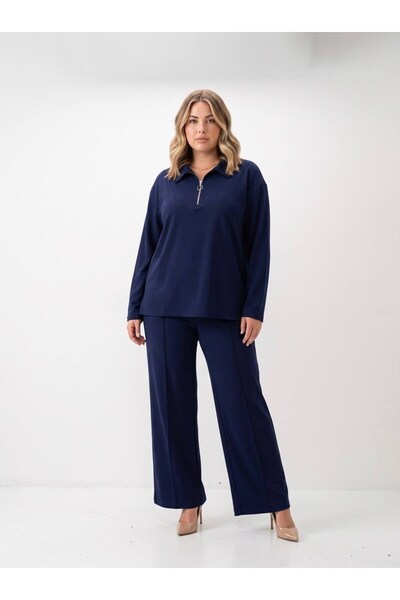 Koza Butik Women's Plus Size Long Sleeve Half Zipper Detailed Tracksuit Set 8...