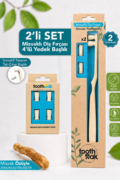 Toothwak Misvak Diş Fırçası Set - 2 Yedekli Doğal Organik Misvak Diş Fırçası ...