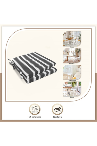 Monolisse Stripe 2 τεμαχίων Μαξιλάρι Καρέκλας με Φερμουάρ και Κορδόνια Γκρι 4...