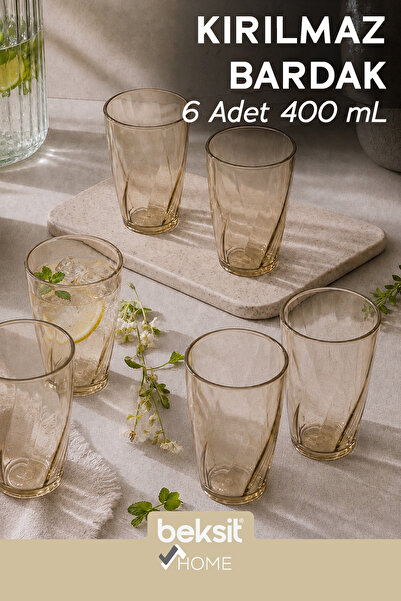 BEKSİT HOME Glassy Kırılmaz Polikarbon 6'lı Bardak Sarı (400 ml)