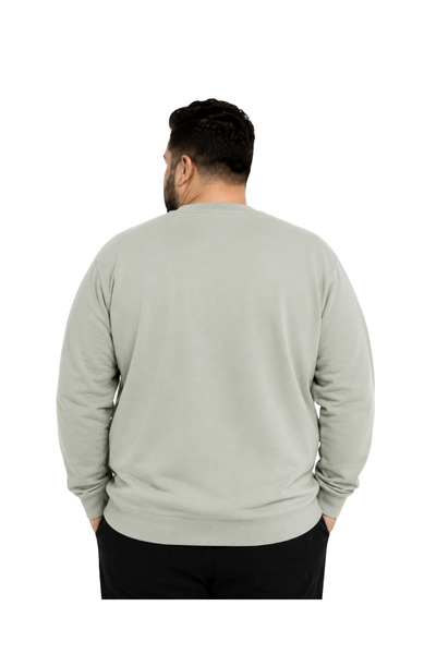 BattalModa Men's Large Size Green Two-Thread Sweatshirt T-Shirt 5Xl-6Xl-7Xl-8Xl