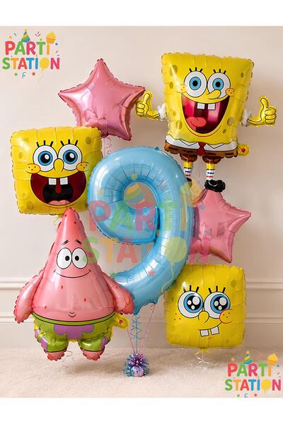 Parti Station Spongebob Balloon & Patrick Balloon Set 9 Years Old - 7 Piece S...