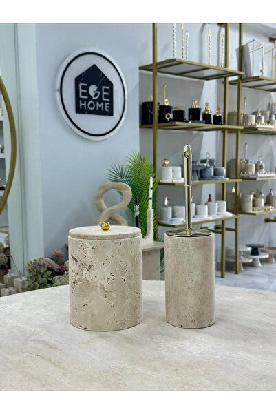 ege gross Decorative Natural Travertine Marble Trash Bin / Brush Gold Bathroo...