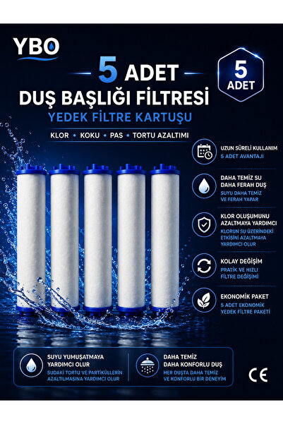YBO 5 Adet Filtreli Duş Başlığı Yedek Filtresi PP Filtre Kartuşu Kireç Pas To...