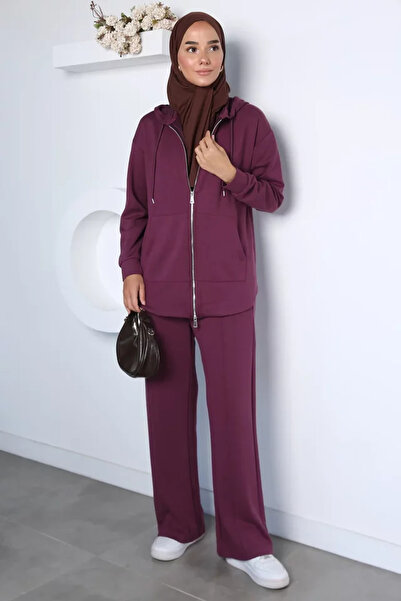 TOZLU Stylish Energy Zippered Sweat Pants Hijab Double Set